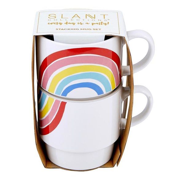 Set of 2 NWT Rainbow Stacking Mugs | Ceramic Mug Set 70s Pride Gift - Picture 3 of 11